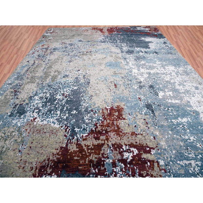 Modern and Contemporary Wool Hand Knotted Rug Blue No Border 12.0X15.2 -O083036