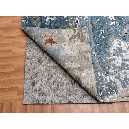 Modern and Contemporary Wool Hand Knotted Rug Blue No Border 12.0X15.2 -O083036