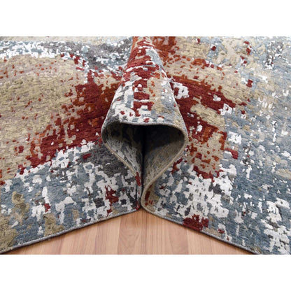 Modern and Contemporary Wool Hand Knotted Rug Blue No Border 12.0X15.2 -O083036