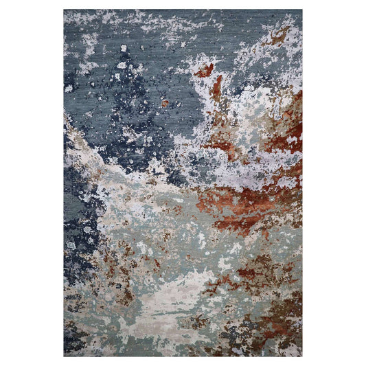 Modern and Contemporary Wool Hand Knotted Rug Blue No Border 11.10X18.3 -O083038