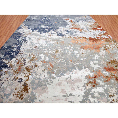 Modern and Contemporary Wool Hand Knotted Rug Blue No Border 11.10X18.3 -O083038