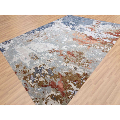 Modern and Contemporary Wool Hand Knotted Rug Blue No Border 11.10X18.3 -O083038