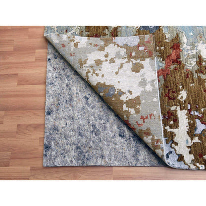 Modern and Contemporary Wool Hand Knotted Rug Blue No Border 11.10X18.3 -O083038