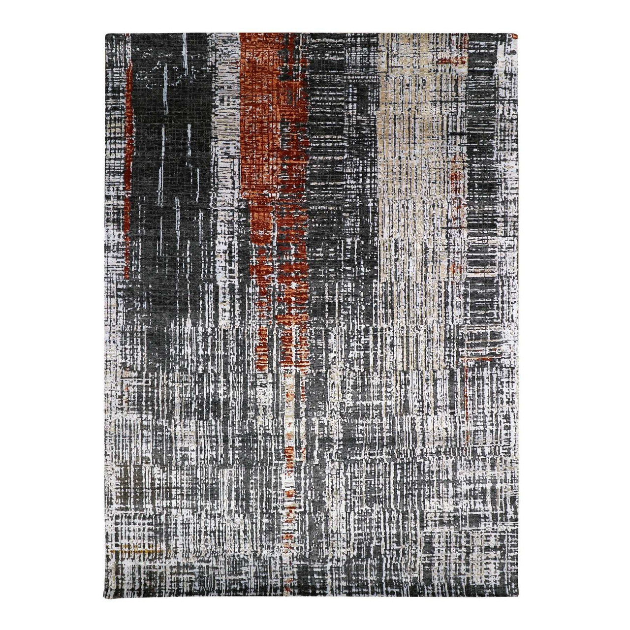 Gray 9'0" x 12'4" Modern and Contemporary Hand knotted Wool Rug - Sku: O083043
