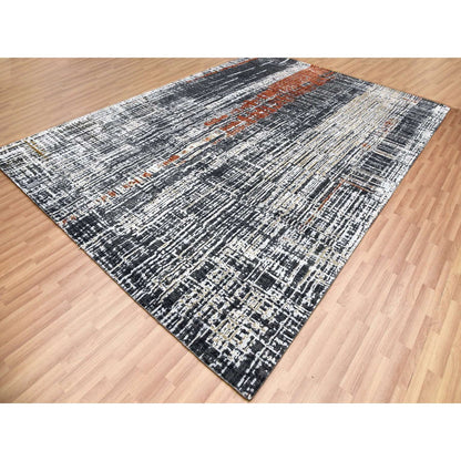 Modern and Contemporary Wool Hand Knotted Rug Grey No Border 9.0X12.4 -O083043