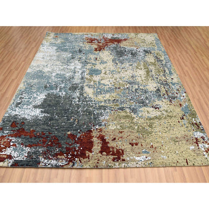 Modern and Contemporary Wool Hand Knotted Rug Beige No Border 8.0X8.5 -O083075