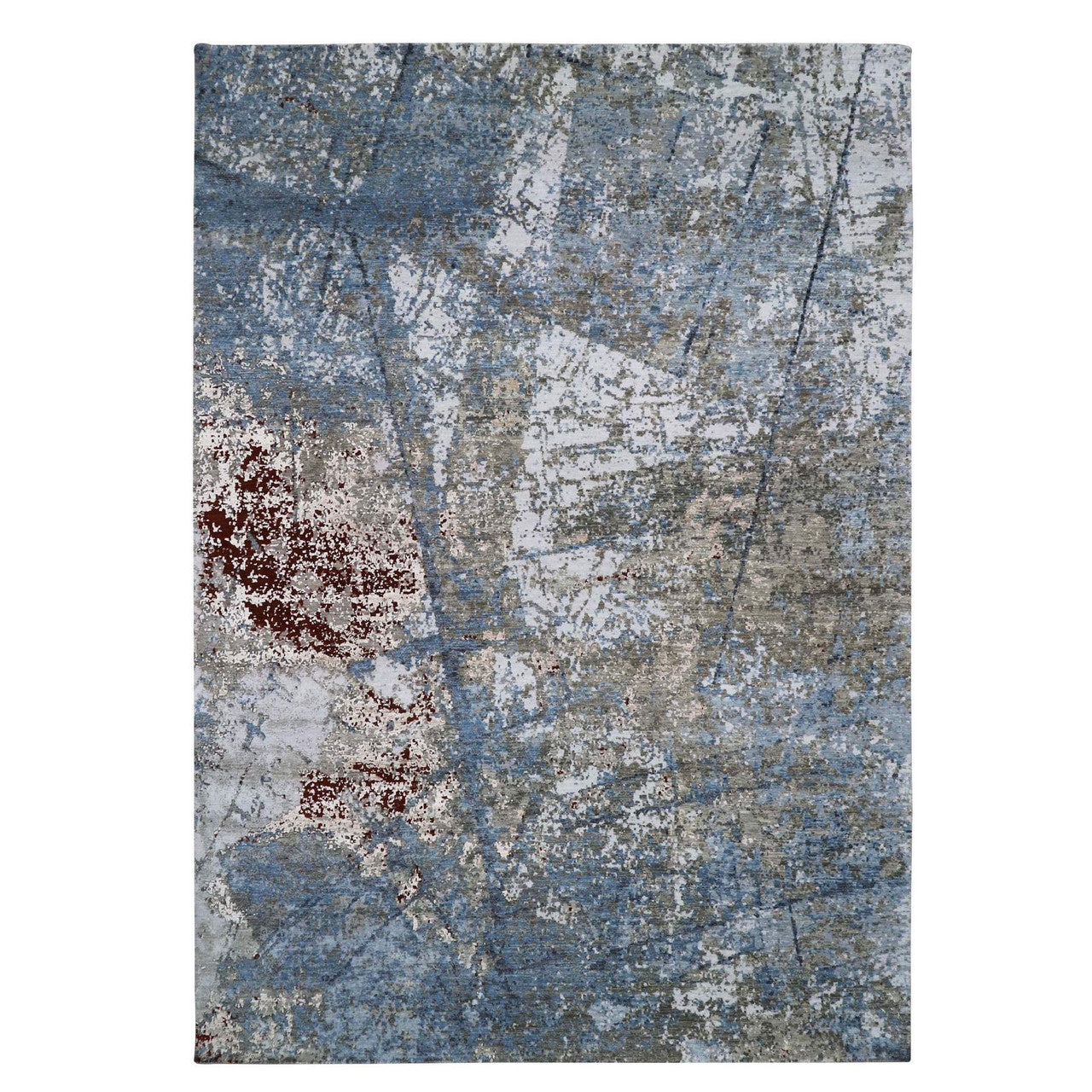 Modern and Contemporary Wool Hand Knotted Rug Grey No Border 10.0X14.2 -O083081