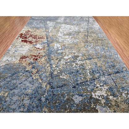 Modern and Contemporary Wool Hand Knotted Rug Grey No Border 10.0X14.2 -O083081