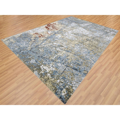 Modern and Contemporary Wool Hand Knotted Rug Grey No Border 10.0X14.2 -O083081