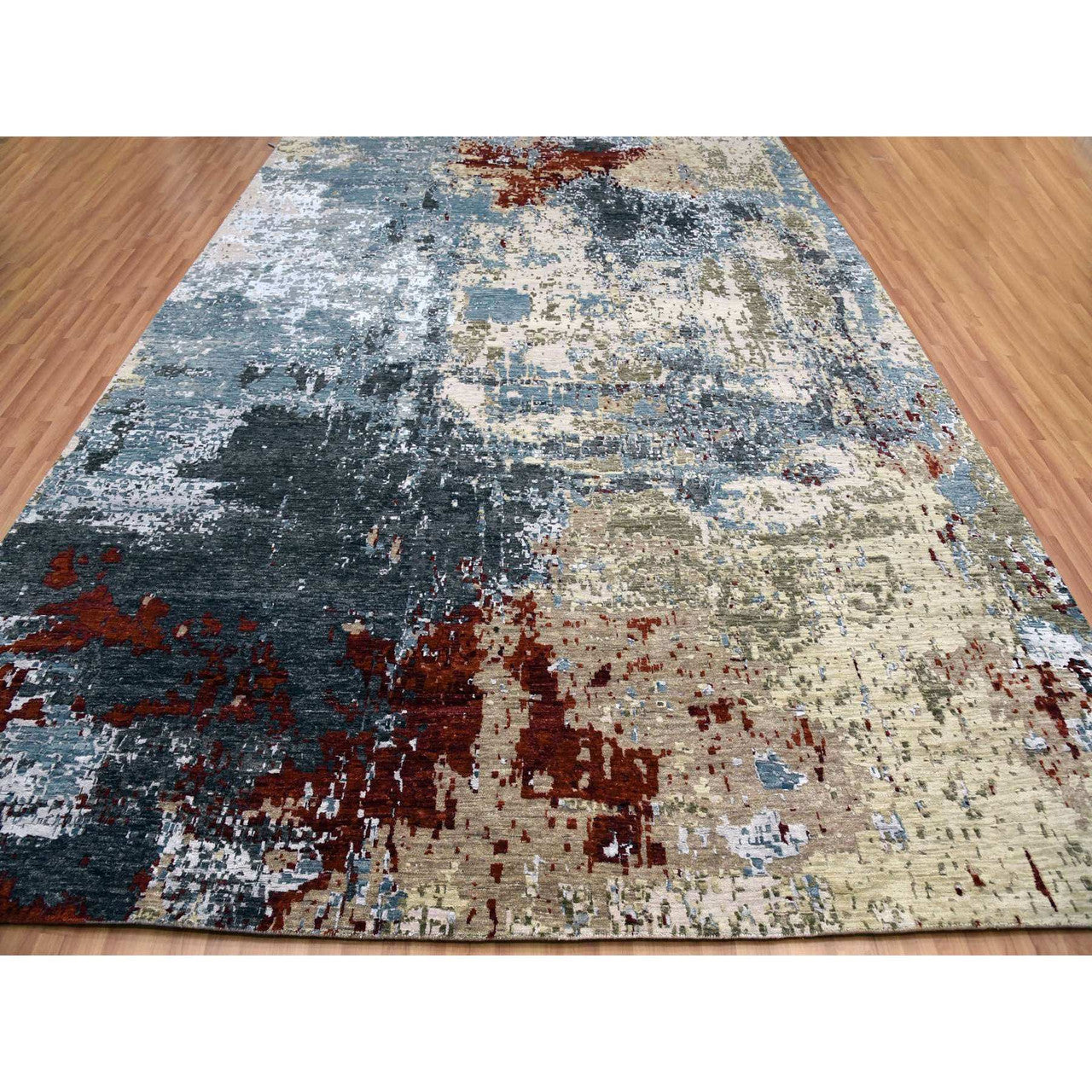 Modern and Contemporary Wool Hand Knotted Rug Grey No Border 10.0X14.2 -O083085