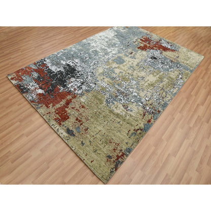 Modern and Contemporary Wool Hand Knotted Rug Beige No Border 6.1X9.0 -O083089