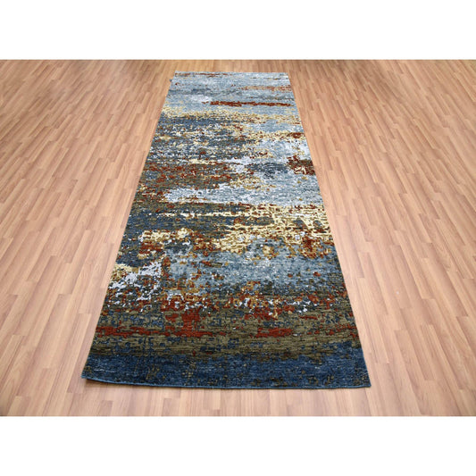 Modern and Contemporary Wool Hand Knotted Rug Grey No Border 4.0X10.0 -O083093