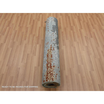 Modern and Contemporary Wool Hand Knotted Rug Grey No Border 4.0X10.0 -O083093