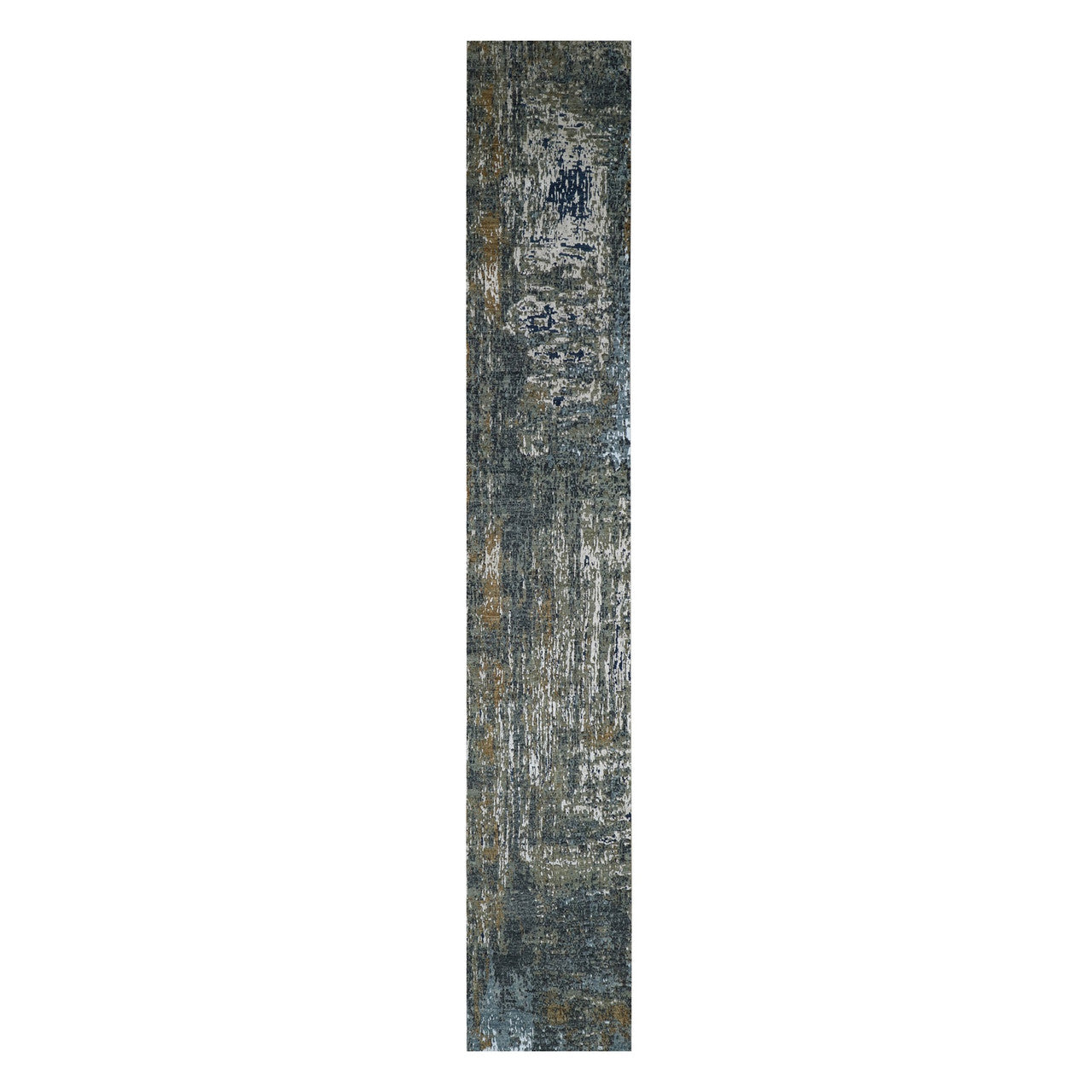 Gray 2'5" x 19'10" Modern and Contemporary Hand knotted Wool Rug - Sku: O083097