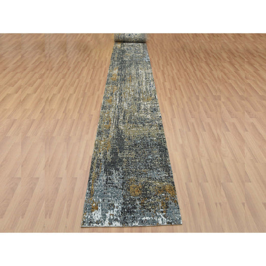 Modern and Contemporary Wool Hand Knotted Rug Grey No Border 2.5X19.10 -O083097