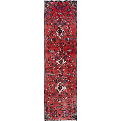 Overdyed & Vintage Wool Hand Knotted Rug Red 2.3x9.6 -O0830