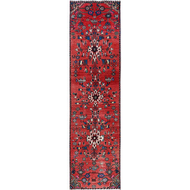 Overdyed & Vintage Wool Hand Knotted Rug Red 2.3x9.6 -O0830