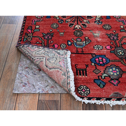 Overdyed & Vintage Wool Hand Knotted Rug Red 2.3x9.6 -O0830