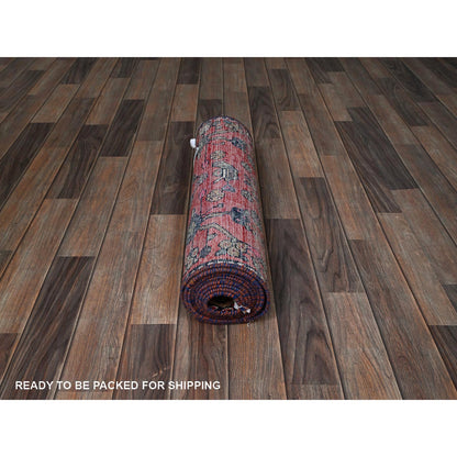 Overdyed & Vintage Wool Hand Knotted Rug Red 2.3x9.6 -O0830