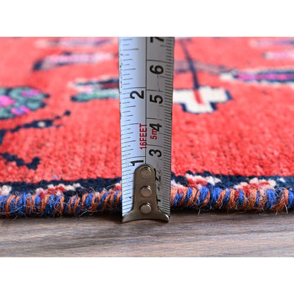 Overdyed & Vintage Wool Hand Knotted Rug Red 2.3x9.6 -O0830