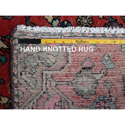 Overdyed & Vintage Wool Hand Knotted Rug Red 2.3x9.6 -O0830