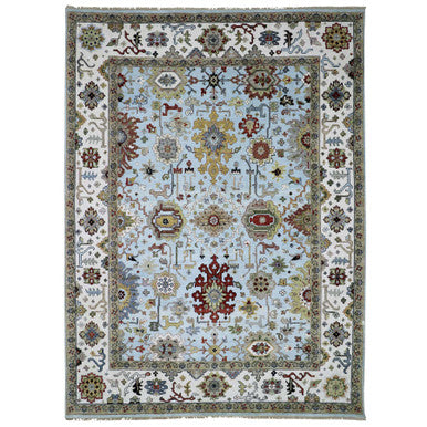 Tribal & Geometric Wool Hand Knotted Rug Blue Ivory 9.0X12.5 -O083107
