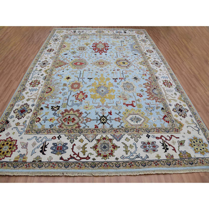 Tribal & Geometric Wool Hand Knotted Rug Blue Ivory 9.0X12.5 -O083107