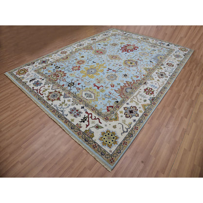 Tribal & Geometric Wool Hand Knotted Rug Blue Ivory 9.0X12.5 -O083107