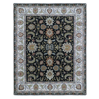 Tribal & Geometric Wool Hand Knotted Rug Black Ivory 7.11X10.1 -O083112