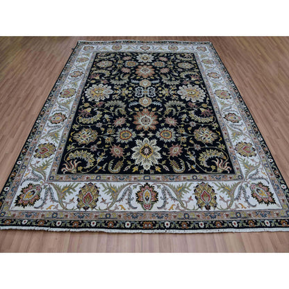 Tribal & Geometric Wool Hand Knotted Rug Black Ivory 7.11X10.1 -O083112