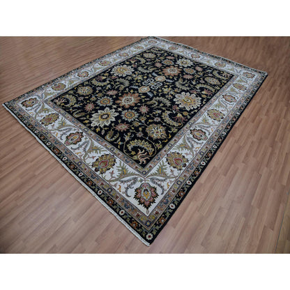 Tribal & Geometric Wool Hand Knotted Rug Black Ivory 7.11X10.1 -O083112