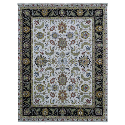 Tribal & Geometric Wool Hand Knotted Rug Ivory Black 7.11X10.1 -O083114