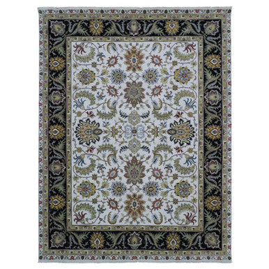 Tribal & Geometric Wool Hand Knotted Rug Ivory Black 7.11X10.1 -O083114