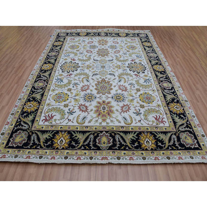 Tribal & Geometric Wool Hand Knotted Rug Ivory Black 7.11X10.1 -O083114