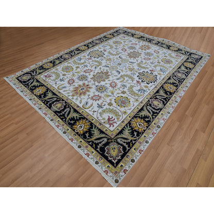 Tribal & Geometric Wool Hand Knotted Rug Ivory Black 7.11X10.1 -O083114