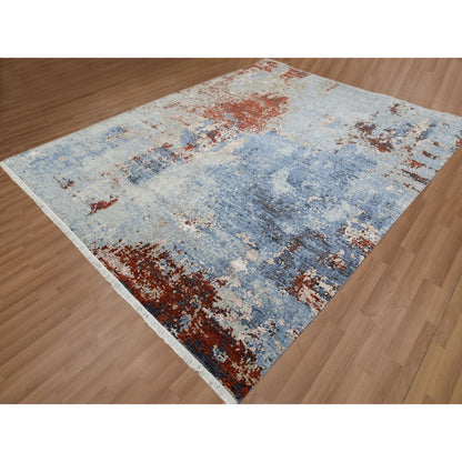 Modern and Contemporary Wool Hand Knotted Rug Grey No Border 8.1X10.6 -O083123