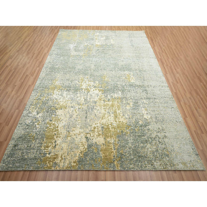 Modern and Contemporary Wool Hand Knotted Rug Green 7.11x10.1 -O083127