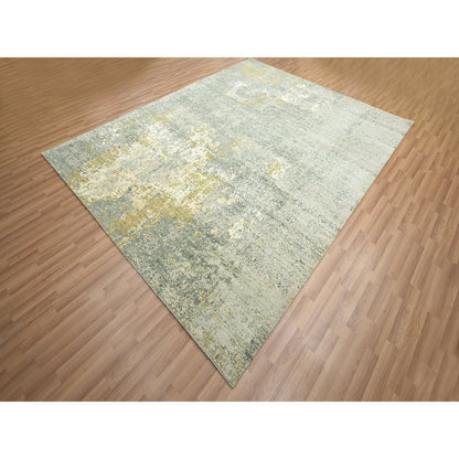 Modern and Contemporary Wool Hand Knotted Rug Green 7.11x10.1 -O083127