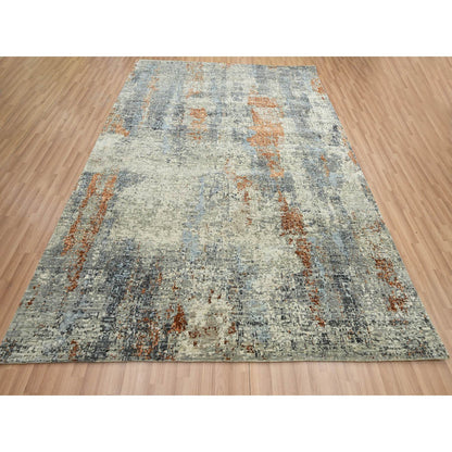 Modern and Contemporary Wool Hand Knotted Rug Green 8.0x10.2 -O083130