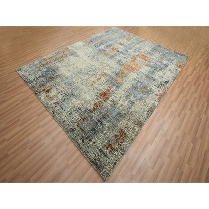 Modern and Contemporary Wool Hand Knotted Rug Green 8.0x10.2 -O083130