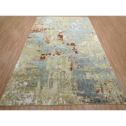 Modern and Contemporary Wool Hand Knotted Rug Green 7.11x10.3 -O083131