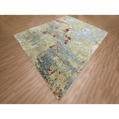 Modern and Contemporary Wool Hand Knotted Rug Green 7.11x10.3 -O083131