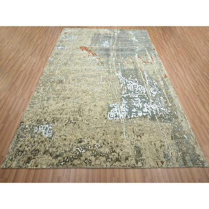 Modern and Contemporary Wool Hand Knotted Rug Beige 7.10x10.2 -O083134