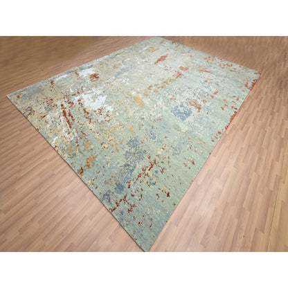 Modern and Contemporary Wool Hand Knotted Rug Green 9.0x12.3 -O083148