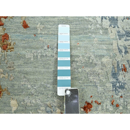 Modern and Contemporary Wool Hand Knotted Rug Green 9.0x12.3 -O083148