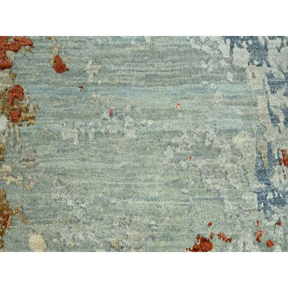Modern and Contemporary Wool Hand Knotted Rug Green 9.0x12.3 -O083148