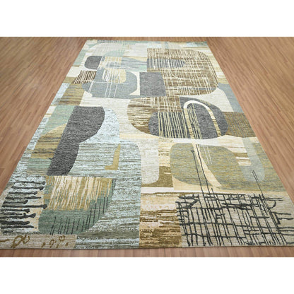 Modern and Contemporary Wool Hand Knotted Rug Brown 8.11x11.9 -O083149