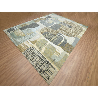 Modern and Contemporary Wool Hand Knotted Rug Brown 8.11x11.9 -O083149