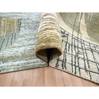 Modern and Contemporary Wool Hand Knotted Rug Brown 8.11x11.9 -O083149