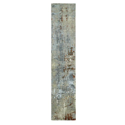 Modern and Contemporary Wool Hand Knotted Rug Grey 2.7x12.11 -O083167